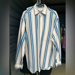 Vintage mens Guess blue stripe ivory brown stripe button down shirt large 90s